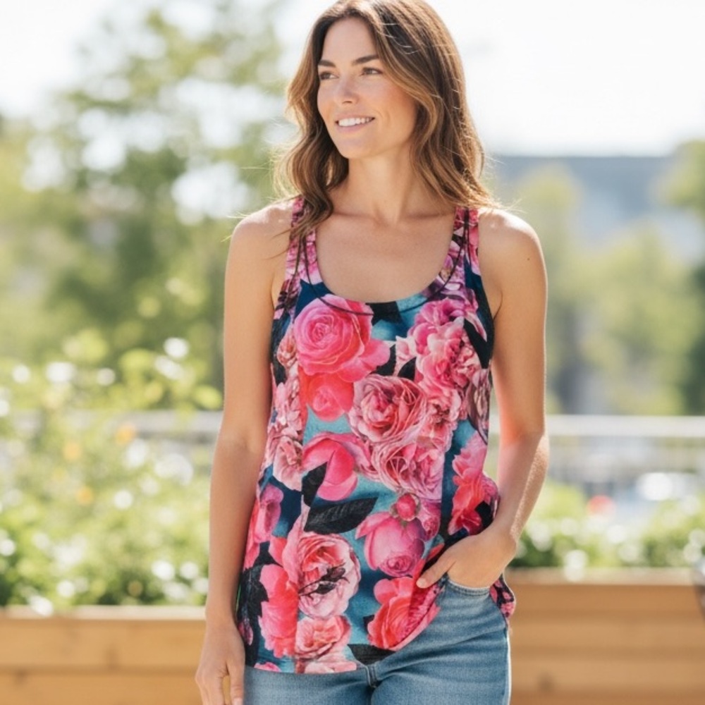 #120 Lululemon Athletica Pink and Black Floral Tank Top